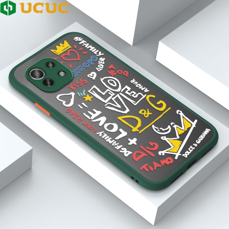 UCUC for Xiaomi 11 Lite 5G NE / 11 Lite 5G / 11 Lite Back Cover LOVE Graffiti Frosted Transparent Hard Phone Case Thin Shockproof Full Cover Camera Protect Case
