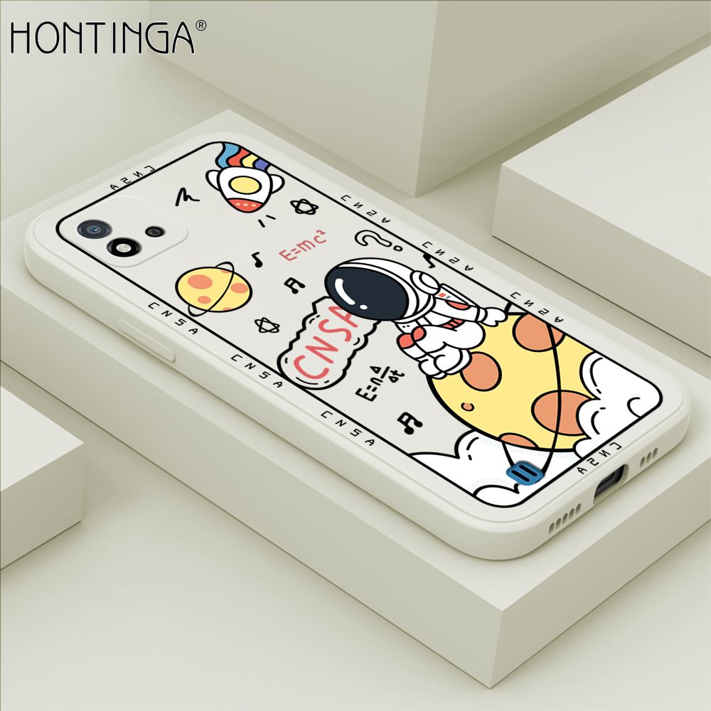 Hontinga for Realme C20 C20A C11 2021 Case Cartoon Astronauts Phone Case Phone Case Soft Square Edge Silicone Cases Full Lens Cover Shockproof Protection Cover