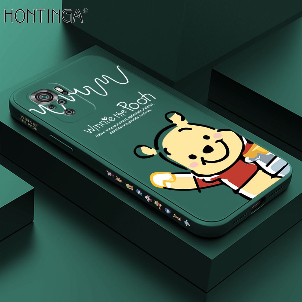 Hontinga for Redmi Note 10 4G / Note 10S Case Side Design Hello Little Bear Back Cover Soft Square Edge Pattern Liquid Silicone Trend Phone Cases