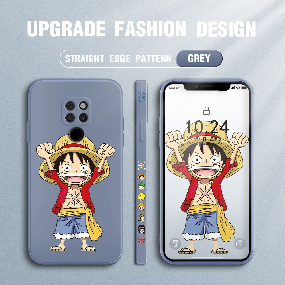 Jizetin for Huawei Mate 20 Case Anime One-Piece Monkey D. Luffy Anime Side Design Phone Case Square Edge Pattern Liquid Silicone Cases Full Cover Camera Shockproof Protective Case