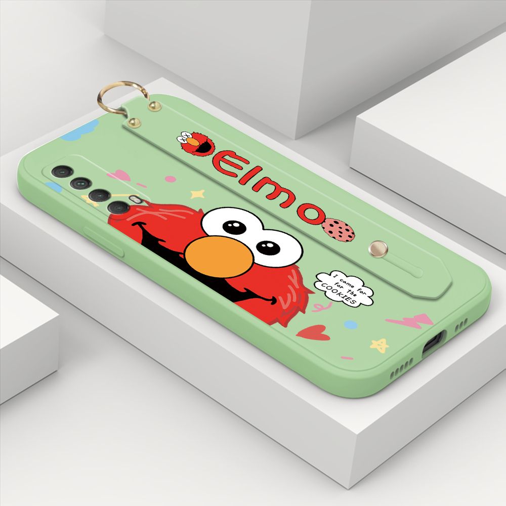 ZeroQiQi for Huawei Y7A Wrist Strap Case Cute Cute Cartoon Little Monster Phone Cover Square Edge Liquid Silicone Case Full Cover Camera Shockproof Protective Cases