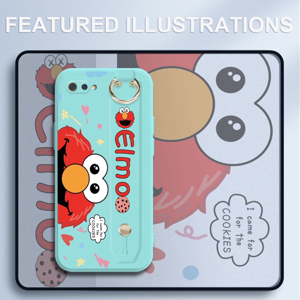 UCUC for Realme C2 Wrist Strap Case Creative Cartoon Red Haired Monster Cover Ultra Thin Anti Fall Liquid Silicone Phone Case