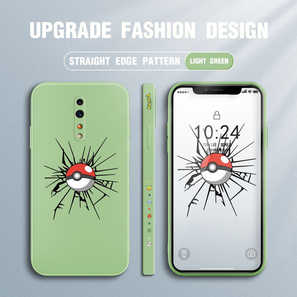 Jizetin for OPPO Reno Z Case Cartoon Pokémon Pocket Monster Design Side Design Phone Case Square Edge Pattern Liquid Silicone Cases Full Cover Camera Shockproof Protective Case