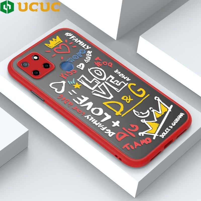 UCUC for Realme Narzo 30A / Realme Narzo 20 / Realme C12 / Realme C25 / Realme C25S Back Cover LOVE Graffiti Frosted Transparent Hard Phone Case Thin Shockproof Full Cover Camera Protect Case