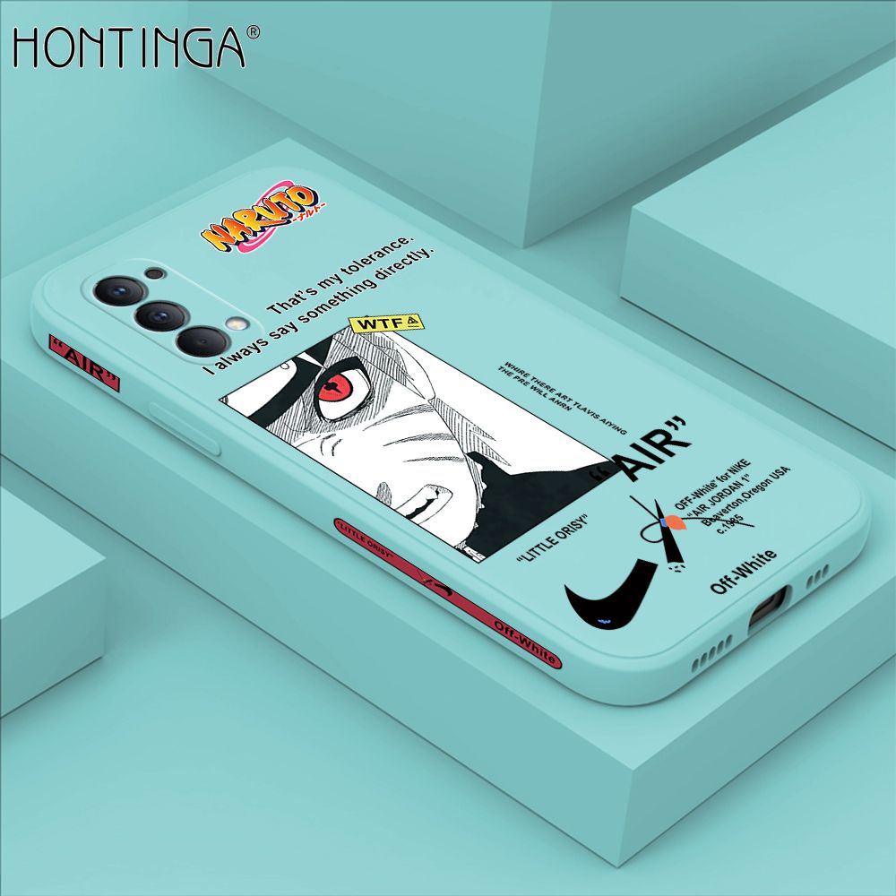 Hontinga for OPPO Reno4 Case Side Design New Anime Naruto for Boys Back Cover Soft Square Edge Pattern Liquid Silicone Trend Phone Cases