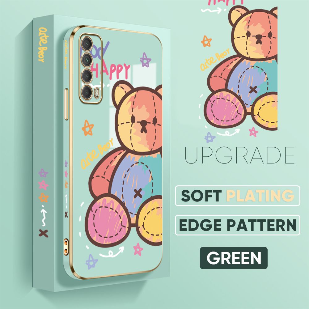 Jizetin (Free Lanyard) Huawei Y7A Cover Color Doll Luxury 6D Plating Soft Casing Silicone Square Frame Phone Case Shiny Bling Back Cover