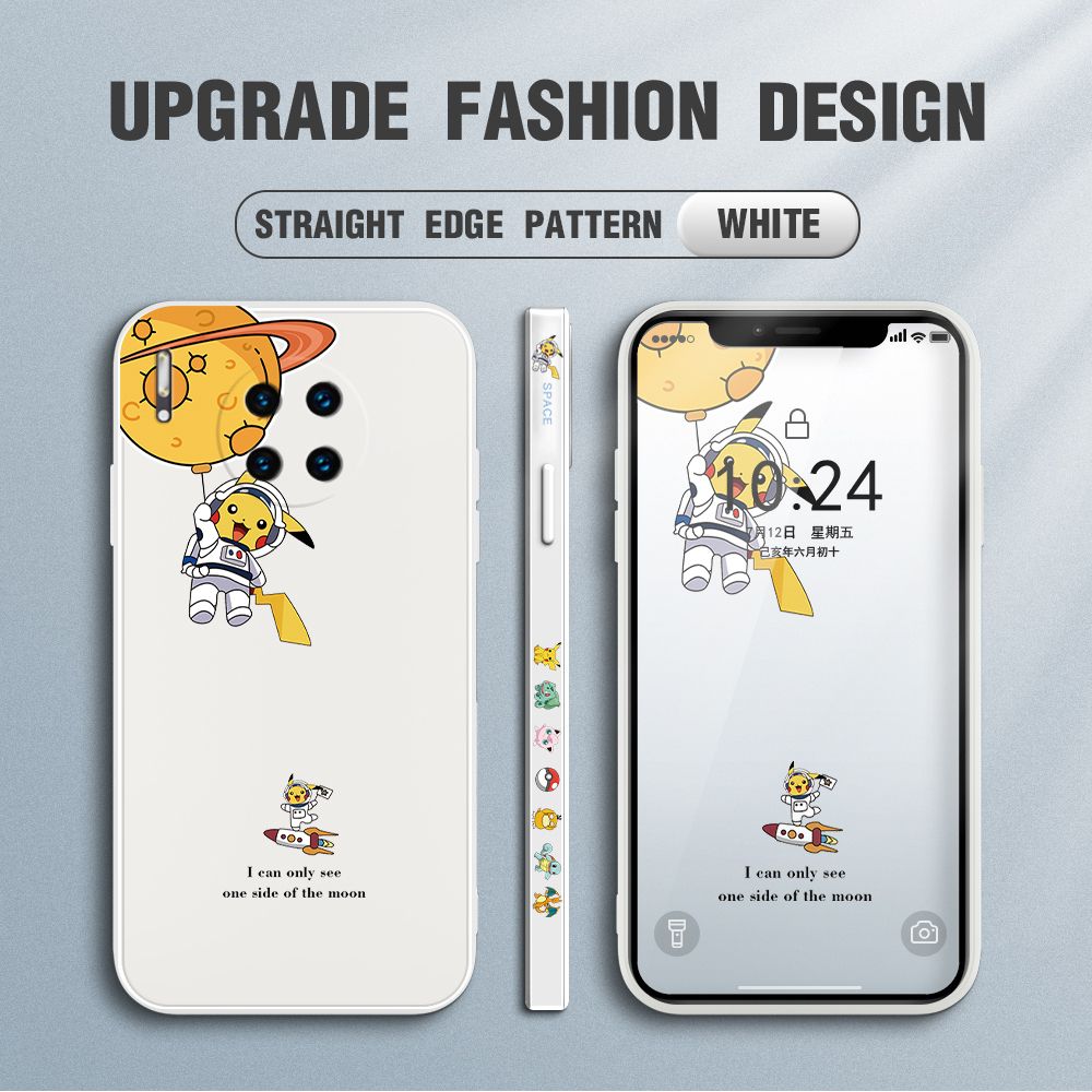 Jizetin for Huawei Mate 30 Pro Case Side Design Phone Cover Cute Astronaut Pikachu Cover Square Edge Pattern Liquid Silicone Trend Case