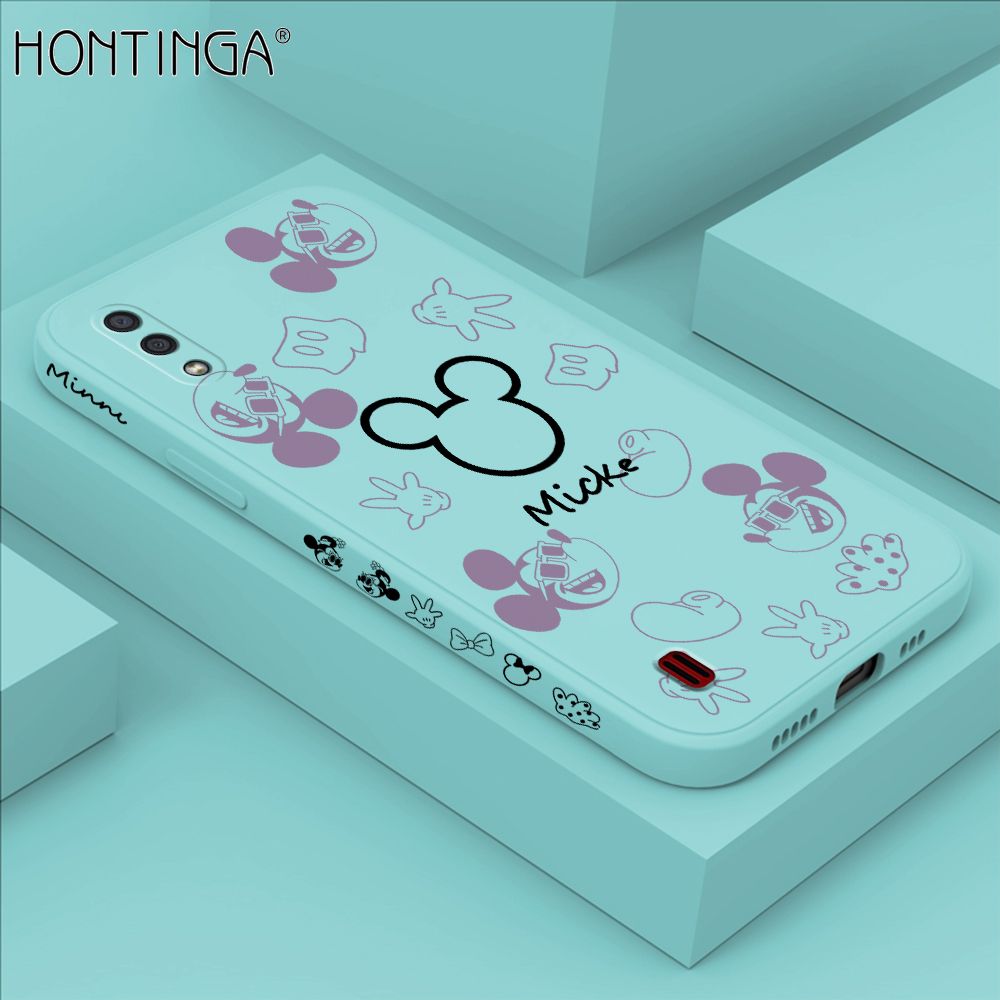 Hontinga for Samsung A01 Case Side Design Cute Mouse Avatar Back Cover Soft Square Edge Pattern Liquid Silicone Trend Phone Cases
