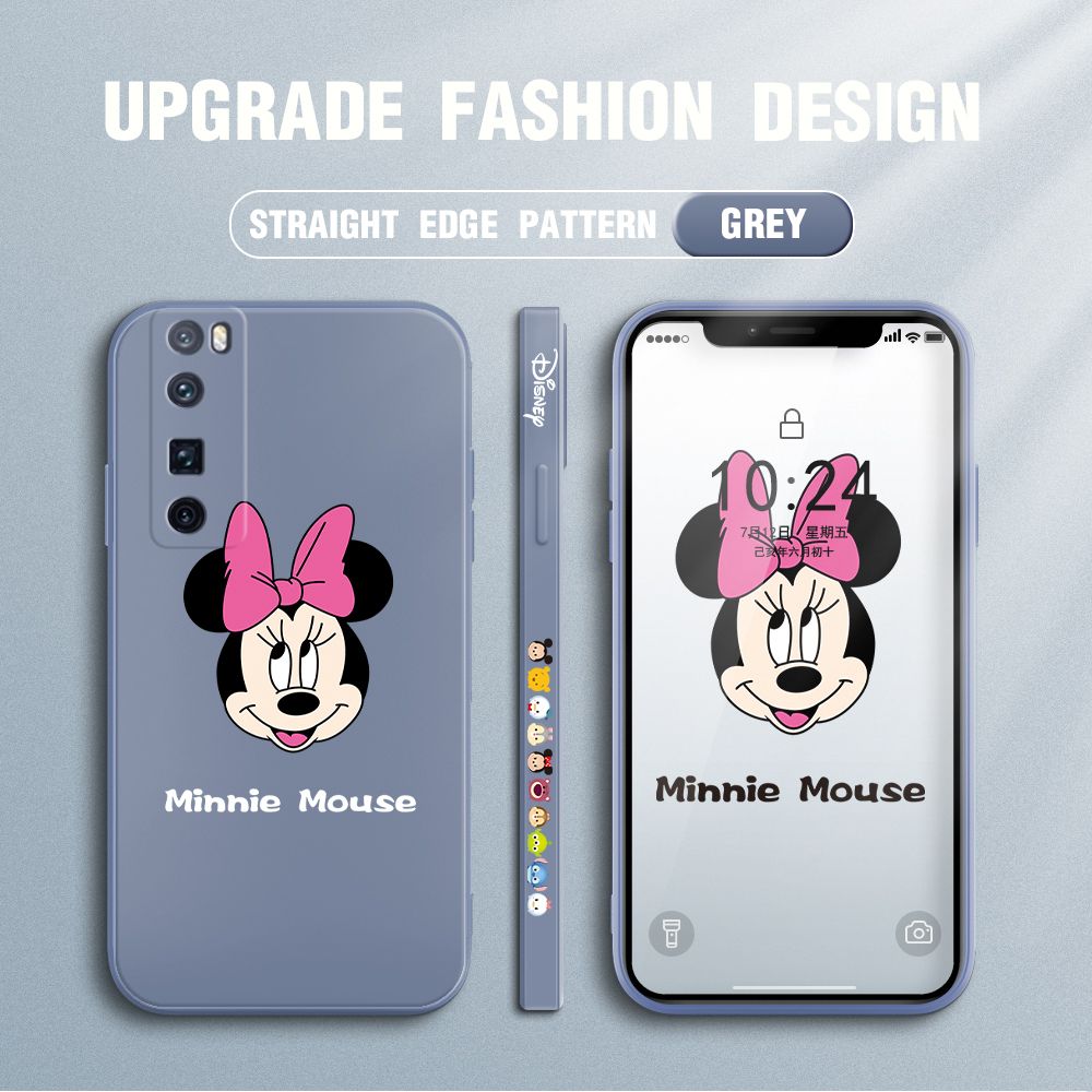 Jizetin for Huawei Nova 7 Pro Case Minnie Mickey Mouse Design Side Design Phone Case Square Edge Pattern Liquid Silicone Cases Full Cover Camera Shockproof Protective Case