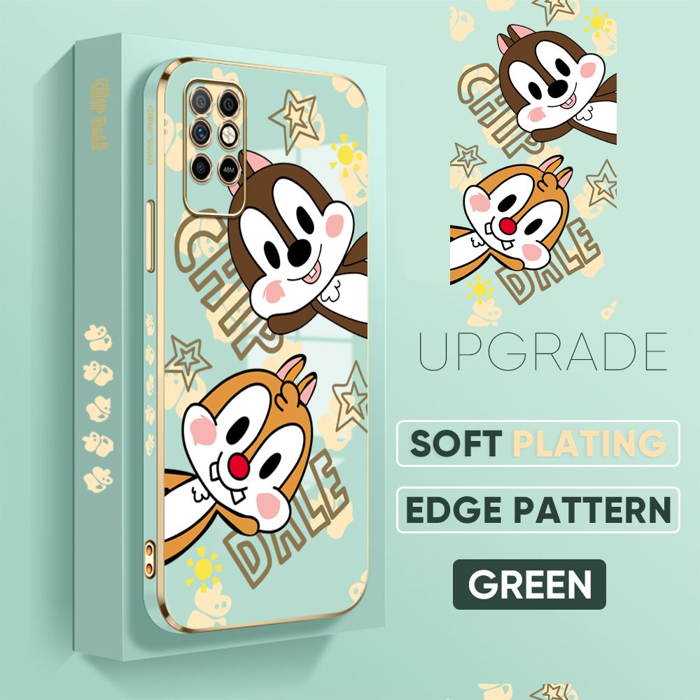 Jizetin (Free Lanyard) Infinix Note 8I Back Cover Two Chipmunks Luxury 6D Plating Case Side Pattern Soft Silicone Square Mobile Phone Cases