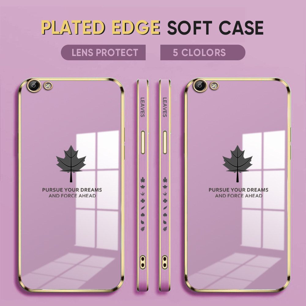 Luxury 6D Plating Case for Vivo Y65 Phone Cases Maple Leaf Side Print Soft Silicone Square Back Cover