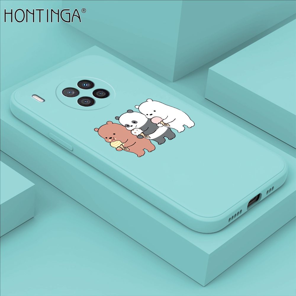 Hontinga for Huawei Nova 8i Case Cute Cartoon Bear  Phone Case Soft Square Edge Silicone Cases Full Lens Cover Shockproof Protection Cover