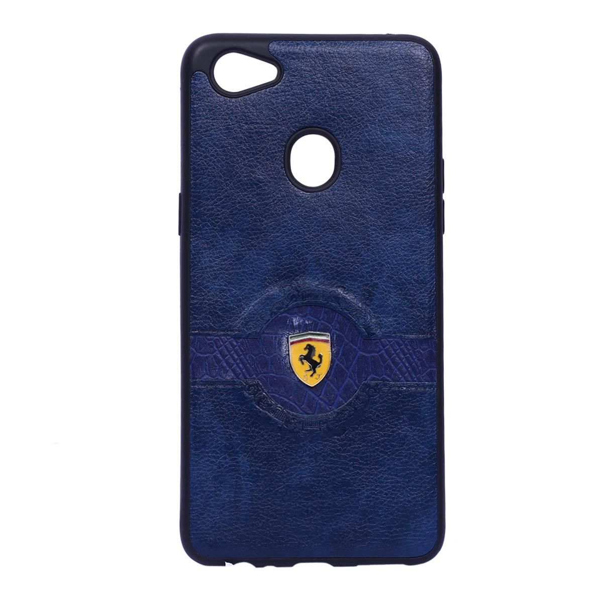 Ferrari Leather Back Case For Oppo F7 - -Blue