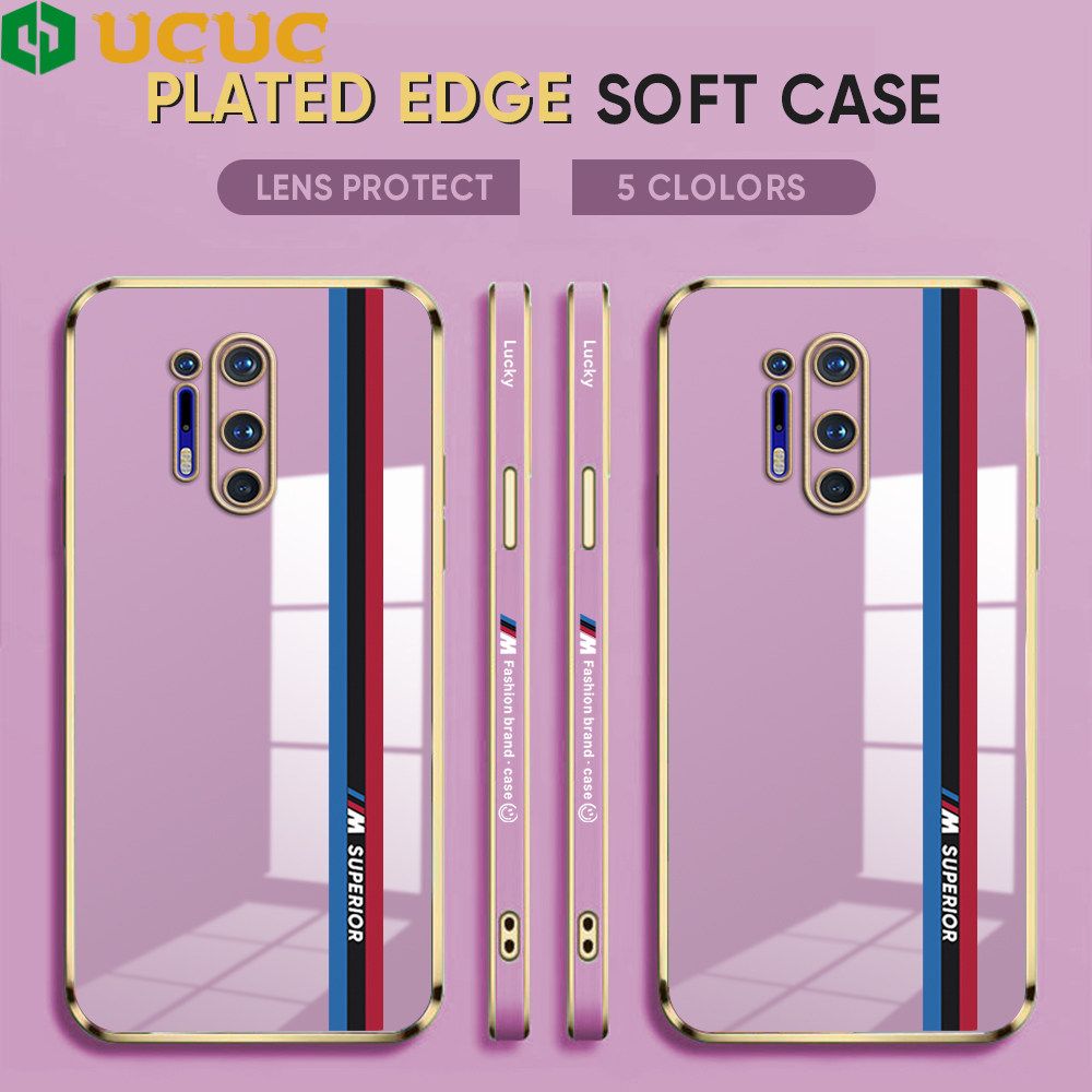 UCUC for OnePlus 8 Pro Back Cover + Free Lanyard Track Sign Luxury 6D Plating Case Side Pattern Soft Silicone Square Phone Cases
