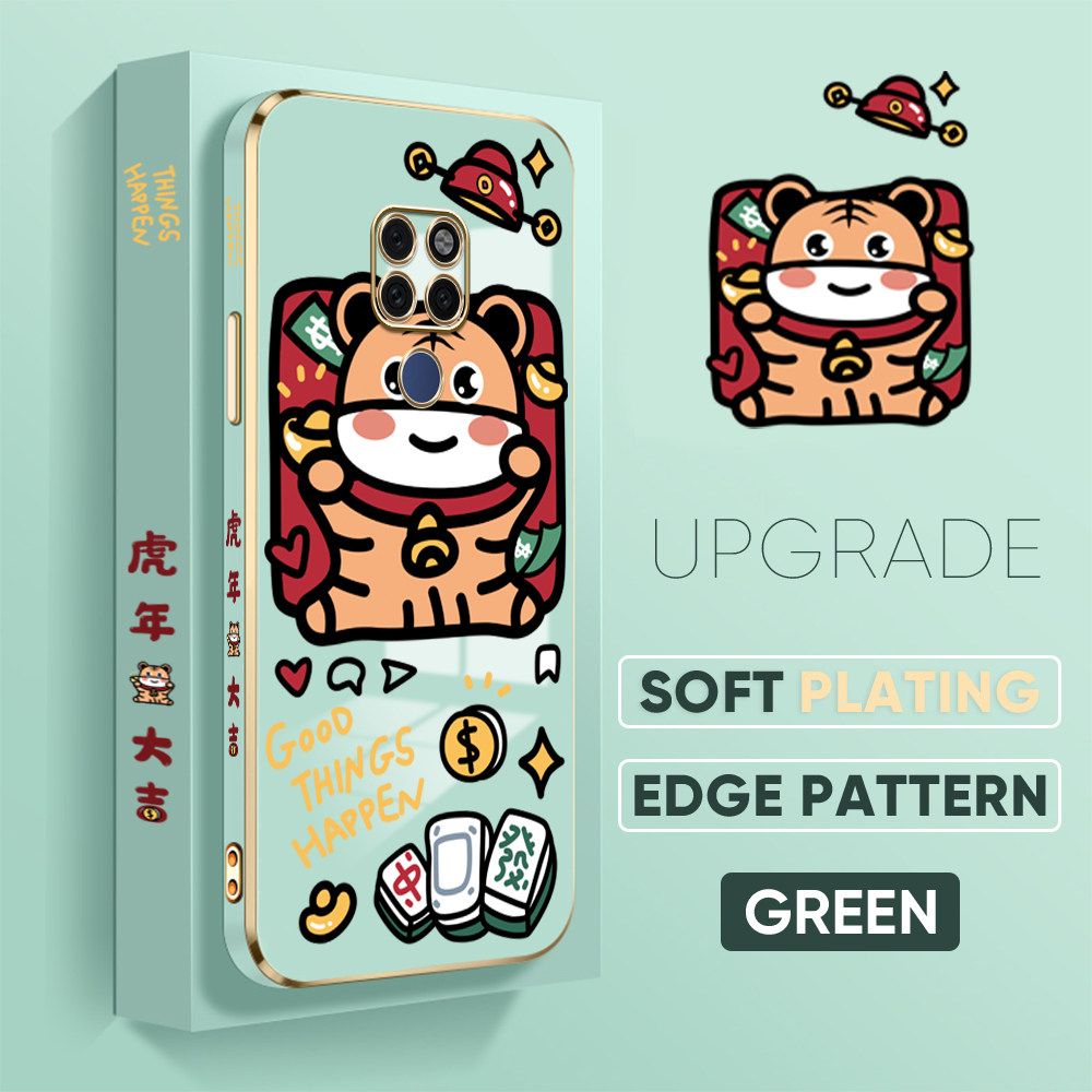 TA for Huawei Mate 20 Back Cover + Free Lanyard Cute Animals Luxury 6D Plating Case Side Pattern Soft Silicone Square Phone Cases