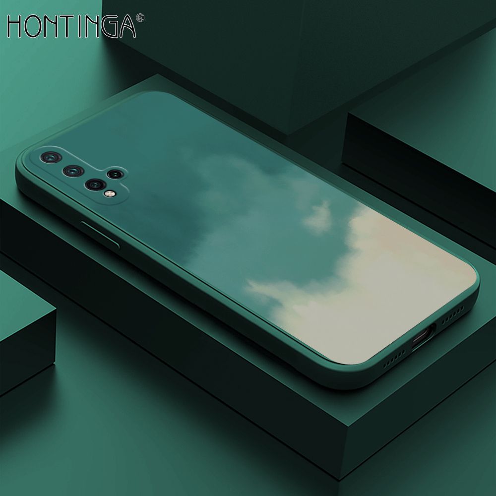 Hontinga for Huawei Nova 5 Case Watercolor Gradient Liquid Soft Square Silicone Phone Case Shockproof Protection Rubber Cover