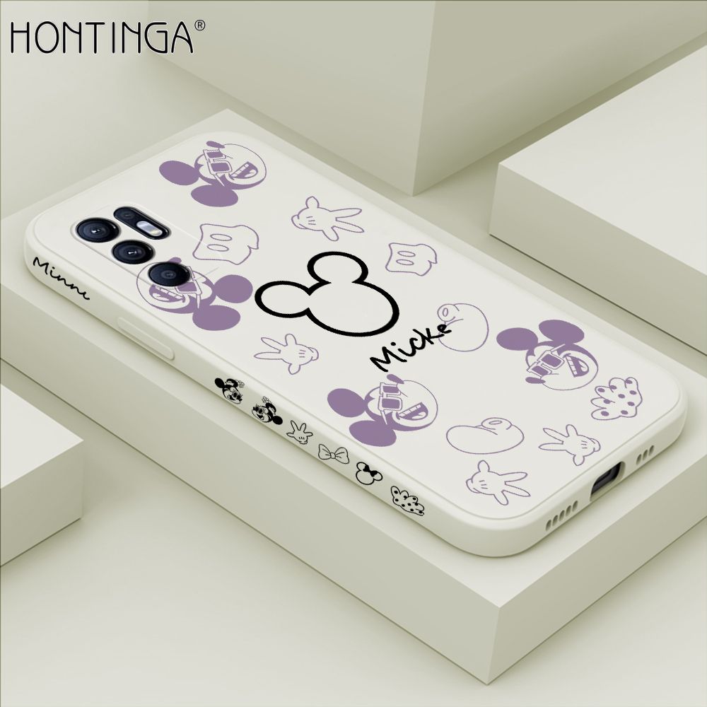 Hontinga for OPPO Reno6 Case Side Design Cute Mouse Avatar Back Cover Soft Square Edge Pattern Liquid Silicone Trend Phone Cases