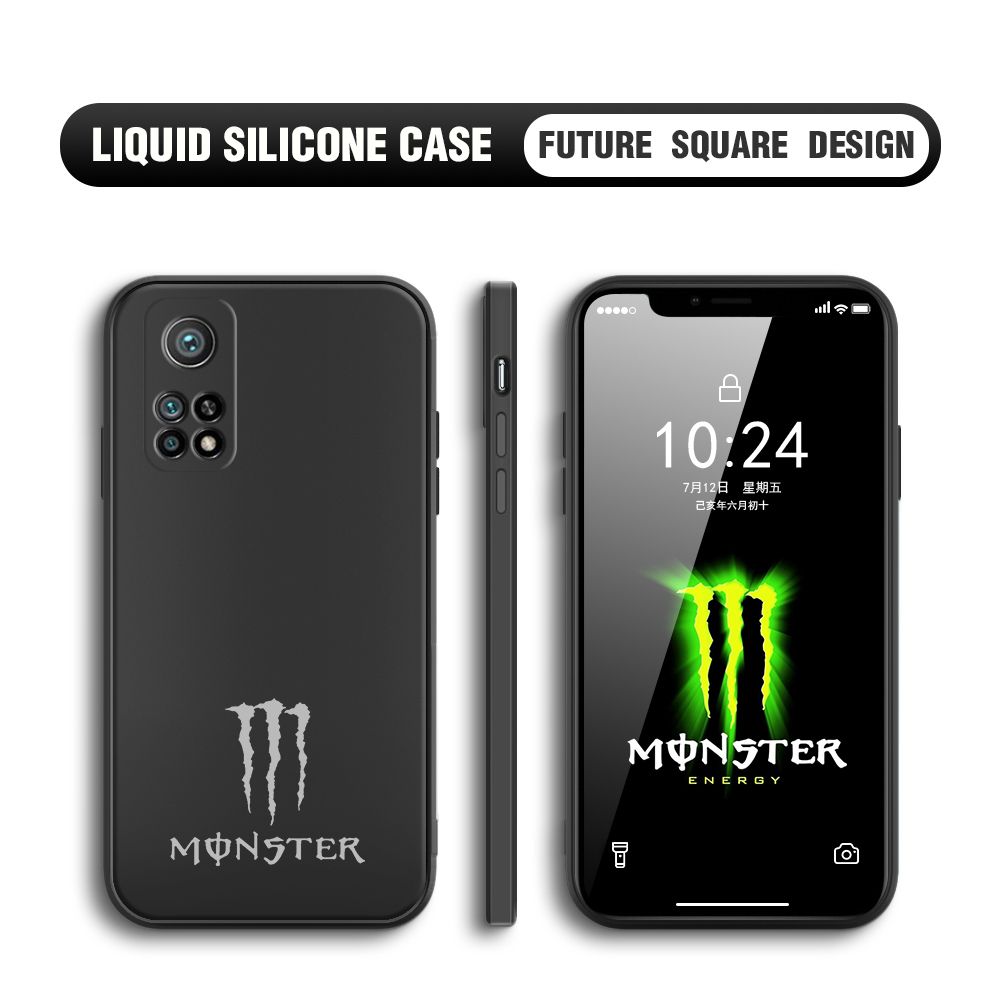 Hontinga for Xiaomi Mi 10T Pro Case Fashion Monster Energy Silicone Square Edge Phone Cases Full Cover Camera Shockproof Protection Rubber Case