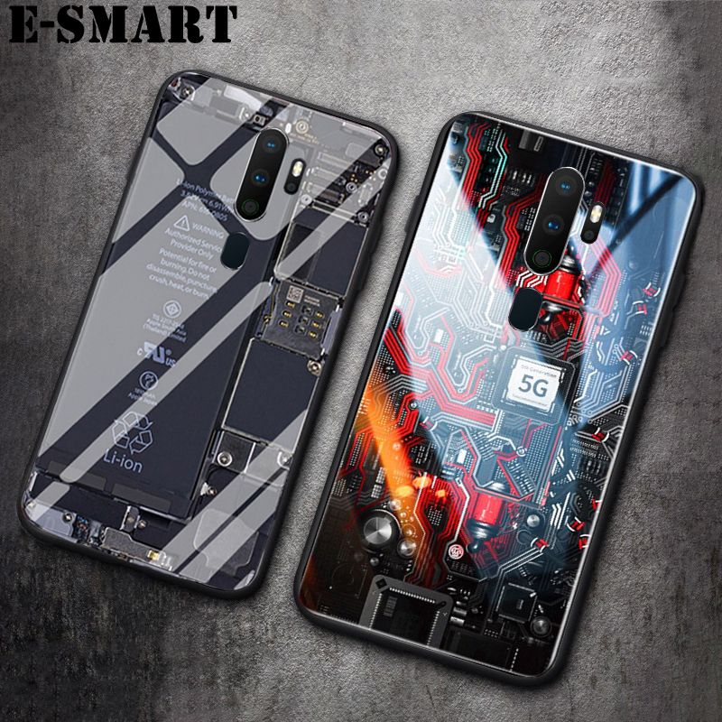 For OPPO A5 2020 Back Cover Explorer Version Theme Case Tempered Glass Protector Case for OPPO A52020 Case Clear Circuit Board Design Full Coverage Phone cases