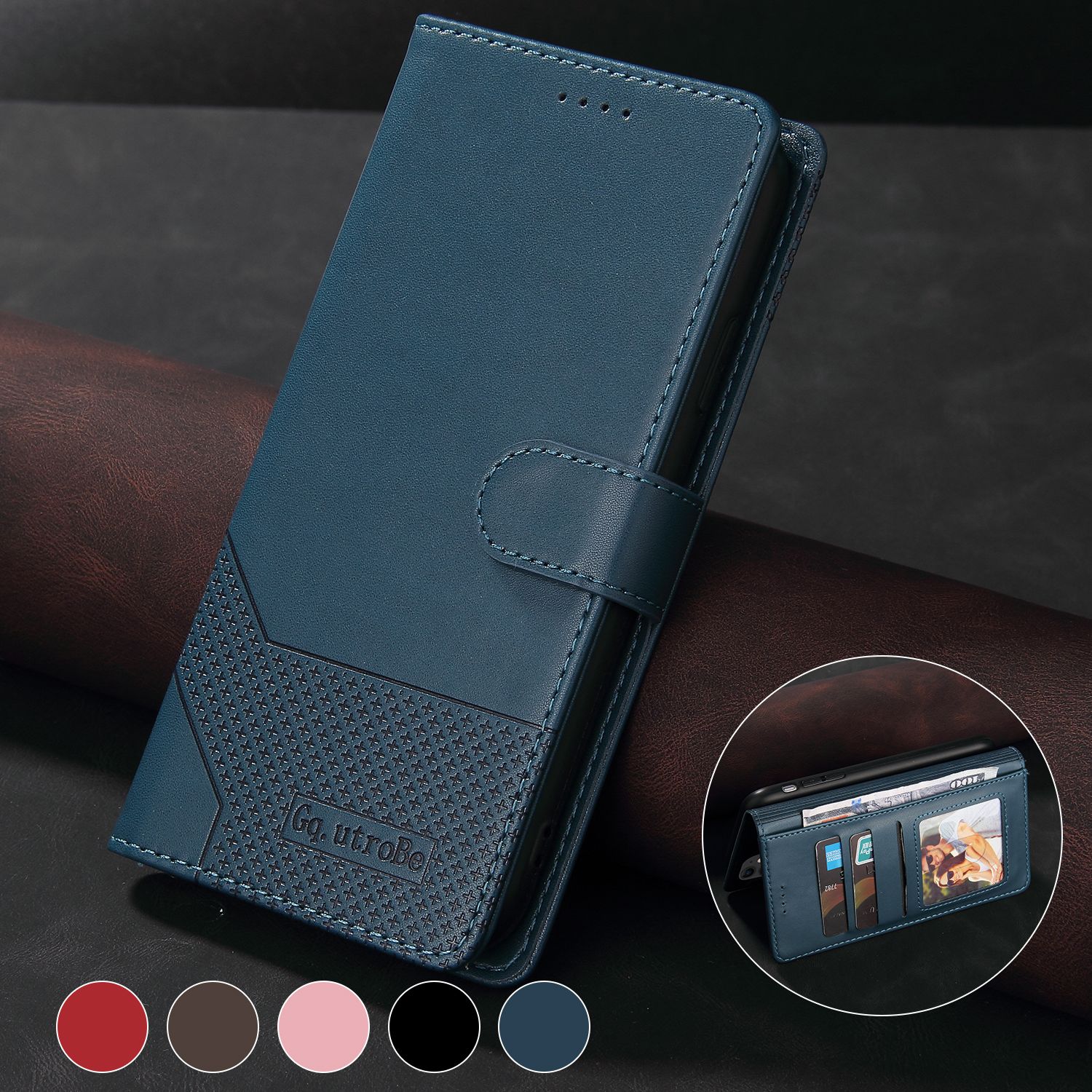 Business Card Slot Photo Frame Leather Case For Xiaomi Redmi note 7 / Xiaomi Redmi note 7 Pro Flip Stand Phone Case