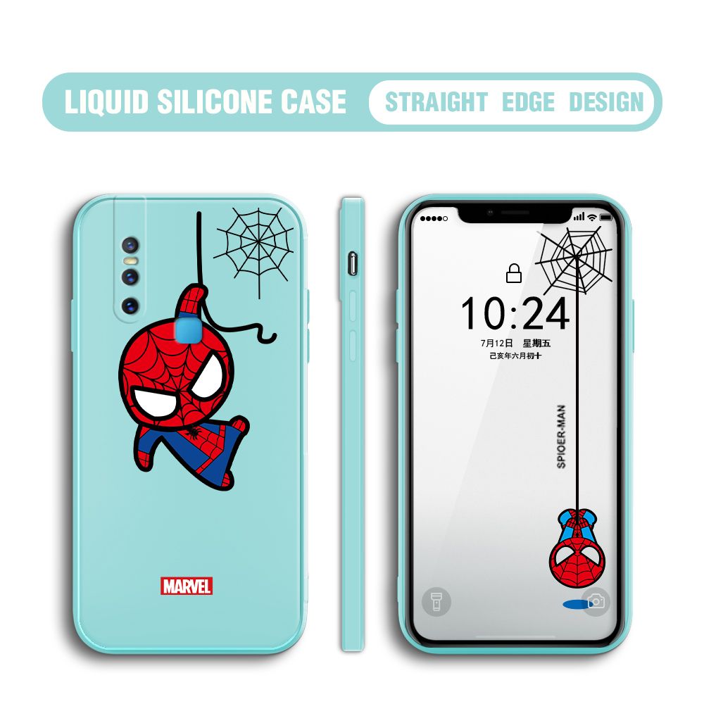 BILI for Vivo V15 Back Cover Little Spiderman Multicolor Liquid Silicone Phone Case Soft Square Lens Protection Phone Cases