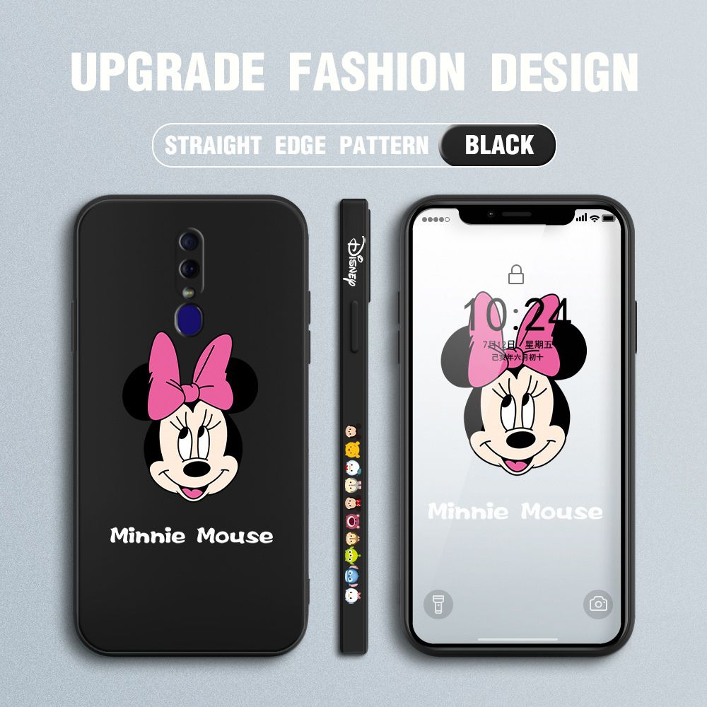 Jizetin for OPPO F11 Case Minnie Mickey Mouse Design Side Design Phone Case Square Edge Pattern Liquid Silicone Cases Full Cover Camera Shockproof Protective Case