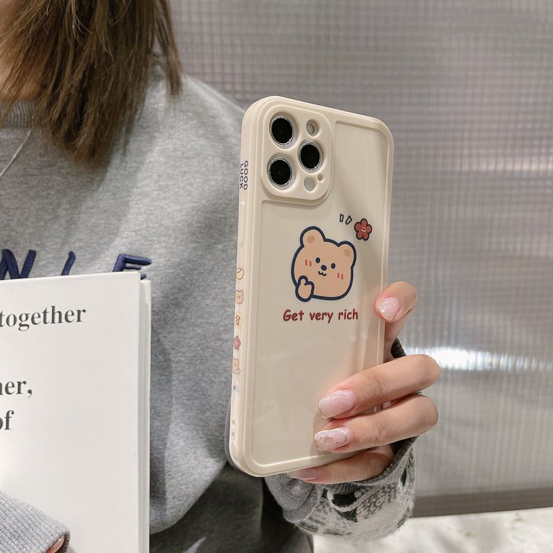 White Case Bear Pattern Case Soft Silicone Cover Mobile Phone Protective Case