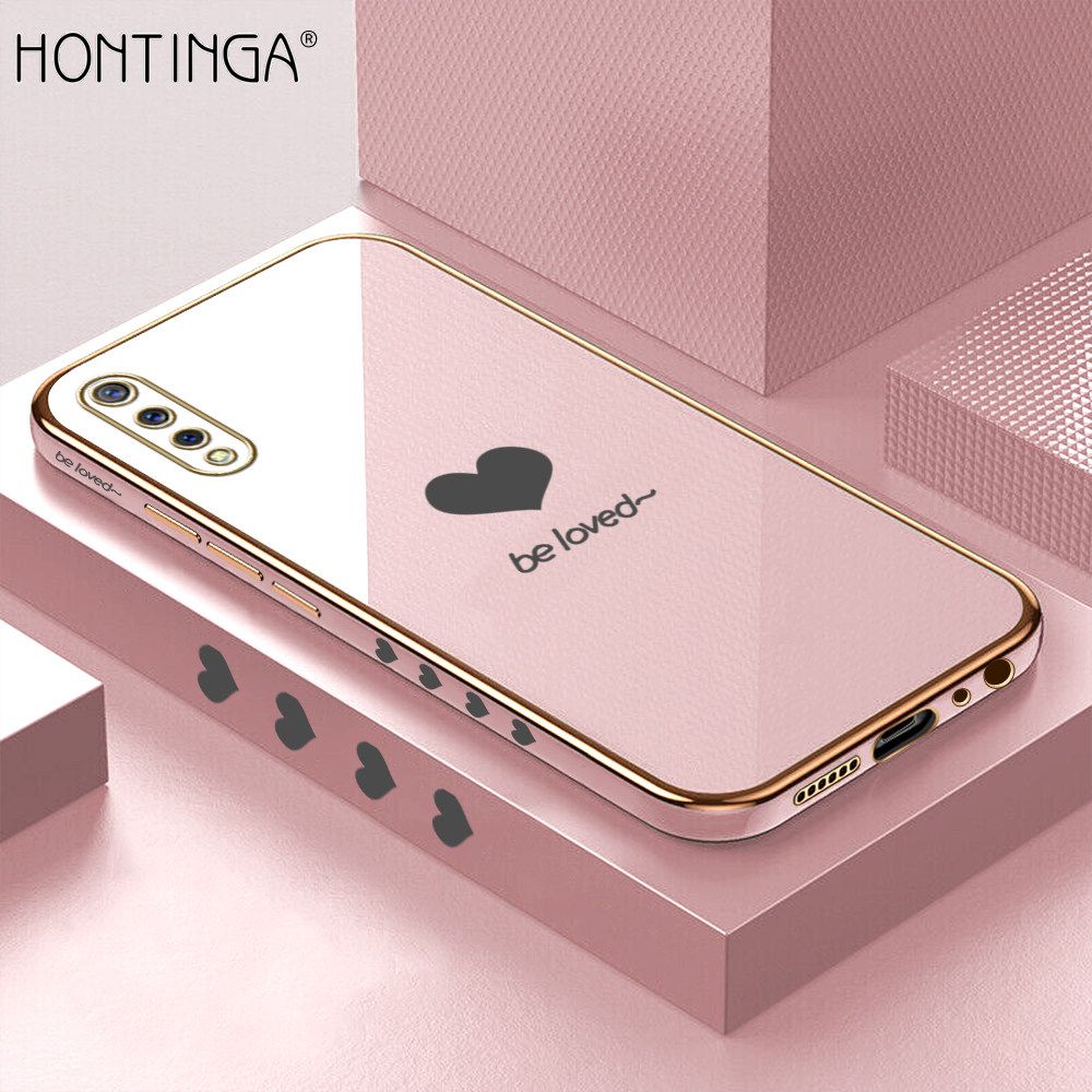 Hontinga for Vivo S1 Back Cover + Free Lanyard Luxury 6D Plating Lover Heart Side Pattern Case Soft Silicone Square Mobile Cover