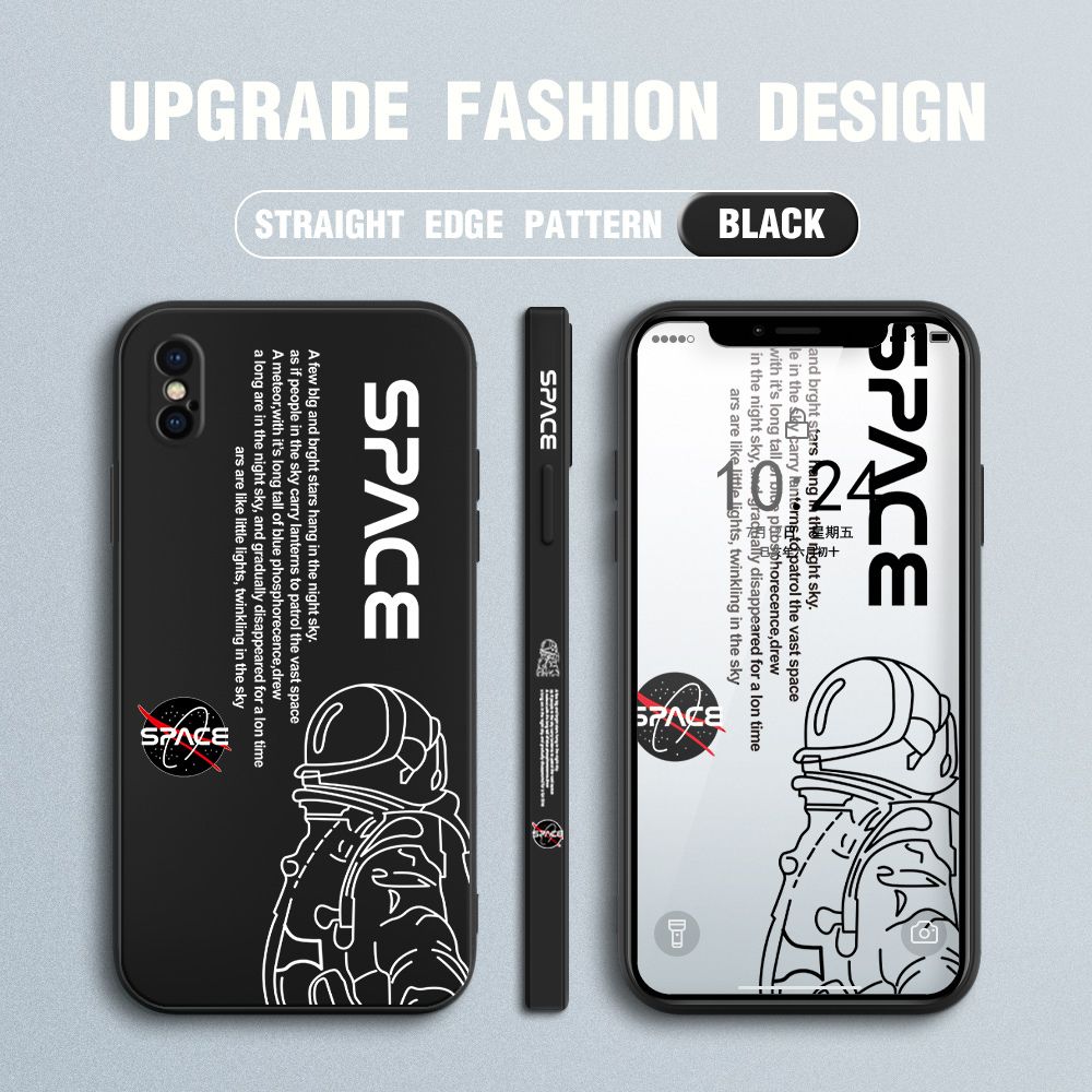 Jizetin for iPhone XS Case NASA Astronaut Design Side Design Phone Case Square Edge Pattern Liquid Silicone Cases Full Cover Camera Shockproof Protective Case