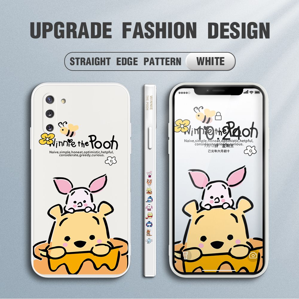 Jizetin for Samsung Galaxy Note 10 Case Side Design Phone Cover Lovely Cartoon Pooh Bear Cover Square Edge Pattern Liquid Silicone Trend Case