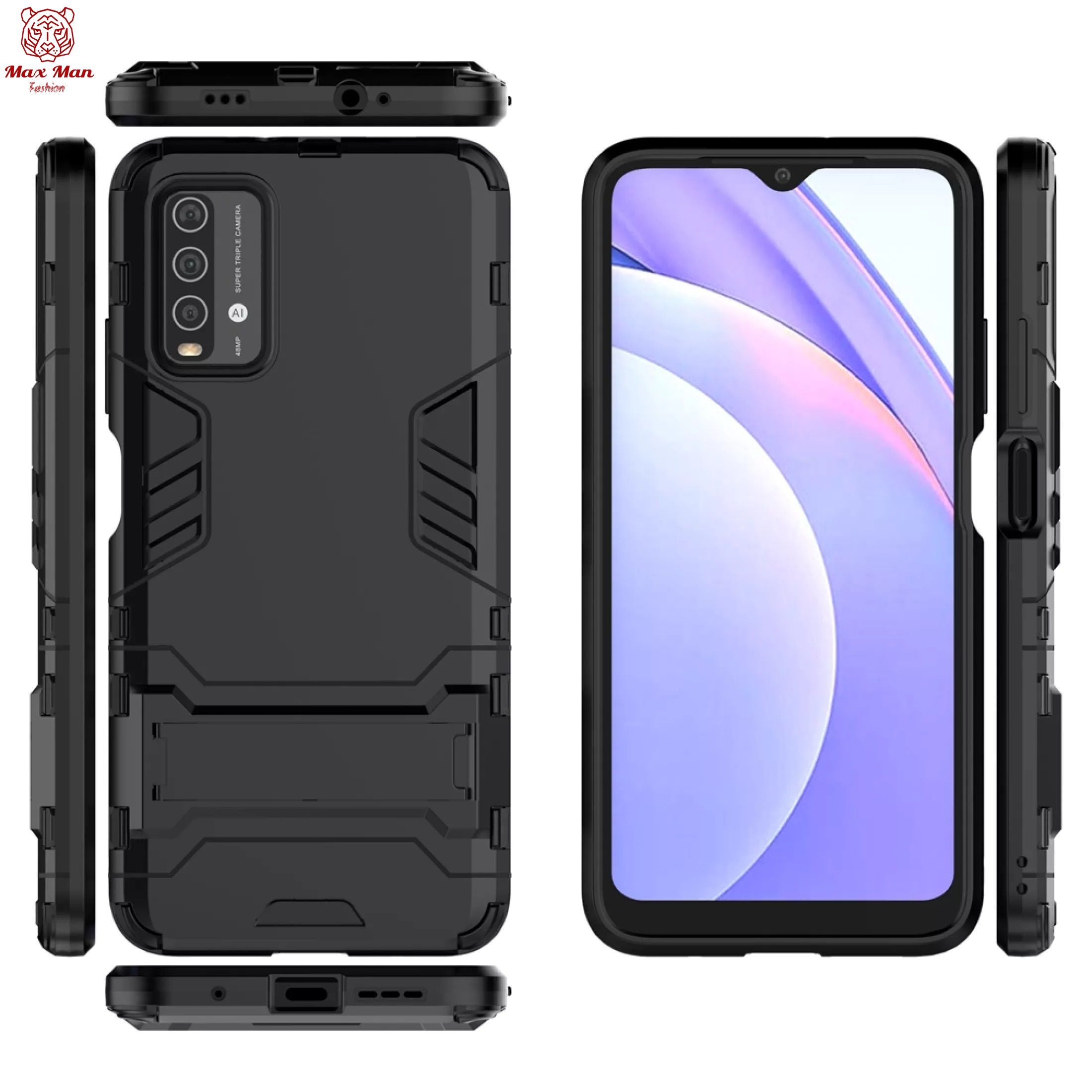 Xiaomi Redmi 9 Power -100% Premium Quality Iron Man Hard Armor Kickstand Soft TPU Bumper Full Body Stand Rubber Back Cover - Phone - Camera