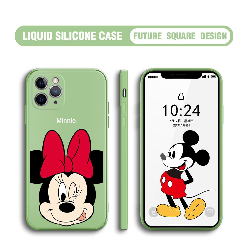 BILI for iPhone 11 Pro Back Cover Big Head Minnie Multicolor Liquid Silicone Phone Case Soft Square Lens Protection Phone Cases