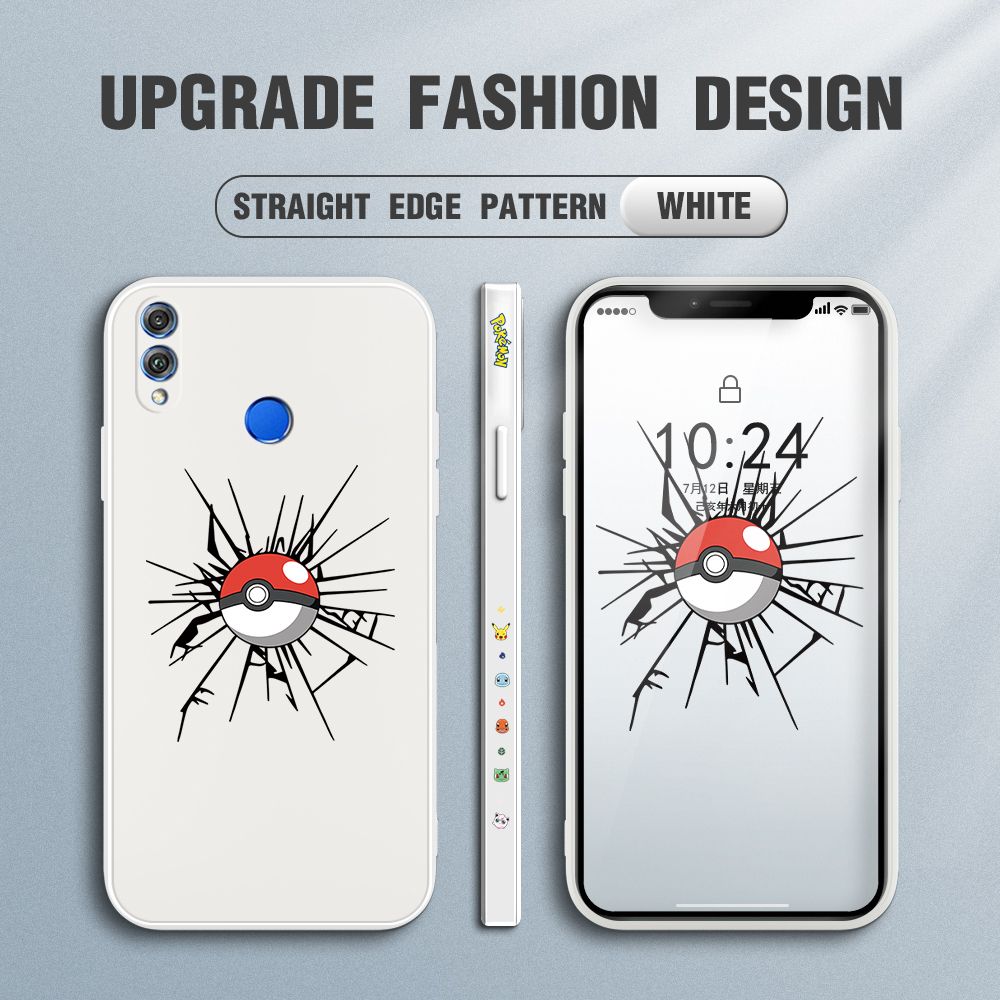 Jizetin for Honor 8X Case Cartoon Pokémon Pocket Monster Design Side Design Phone Case Square Edge Pattern Liquid Silicone Cases Full Cover Camera Shockproof Protective Case