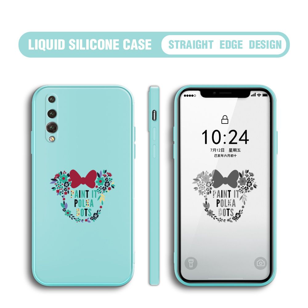 BILI for Huawei P20 Pro Back Cover Flowers Minnie Multicolor Liquid Silicone Phone Case Soft Square Lens Protection Phone Cases