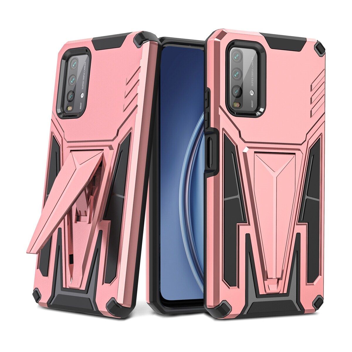 Case for Xiaomi Redmi Note 9 4G / Xiaomi Poco M3 Hard PC Soft TPU Bumper Shockproof Case Built-in Kickstand Compatible