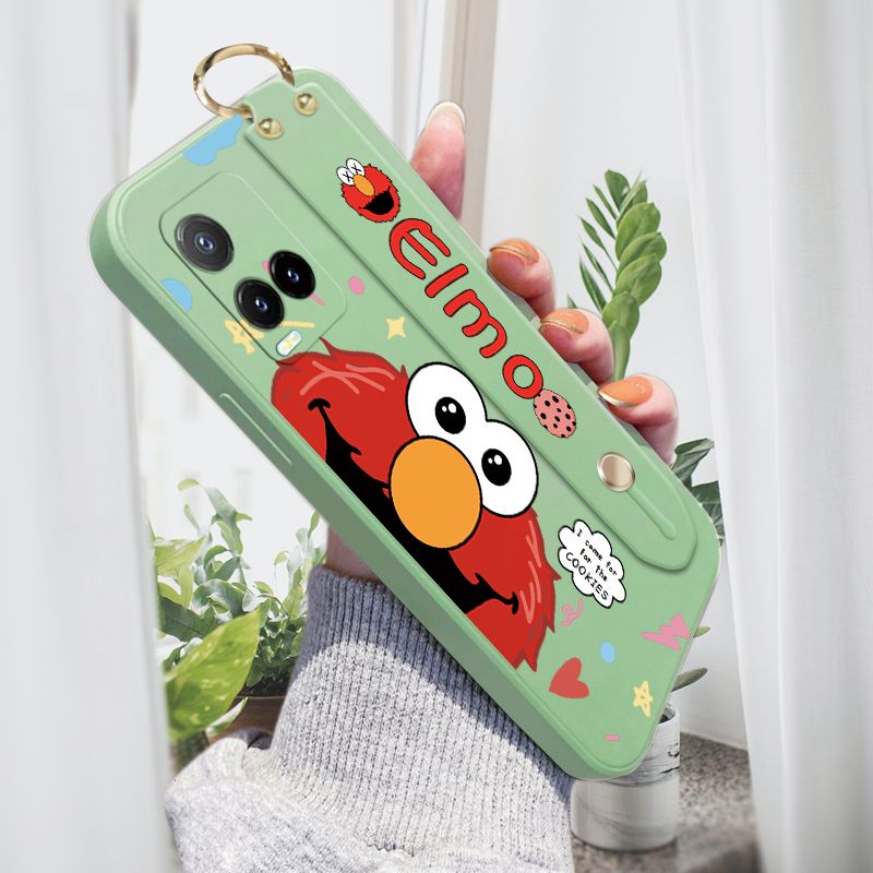 Jizetin for Vivo Y21 / Y33S / Y21A / Y21S / Y21T / Y33T Cute Sesame Street ELMO Wrist Strap Phone Case Candy Color shock proof Protective Phone Cases