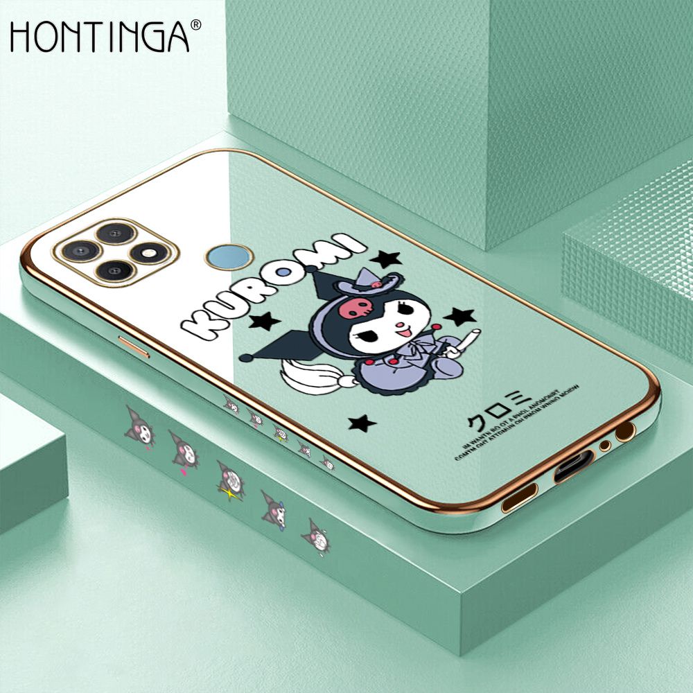 Hontinga for OPPO A15 A15S Luxury 6D Plating Soft Casing Silicone Square Frame Phone Case Shiny Bling Back Cover Cute Cartoon Anime Characters Case