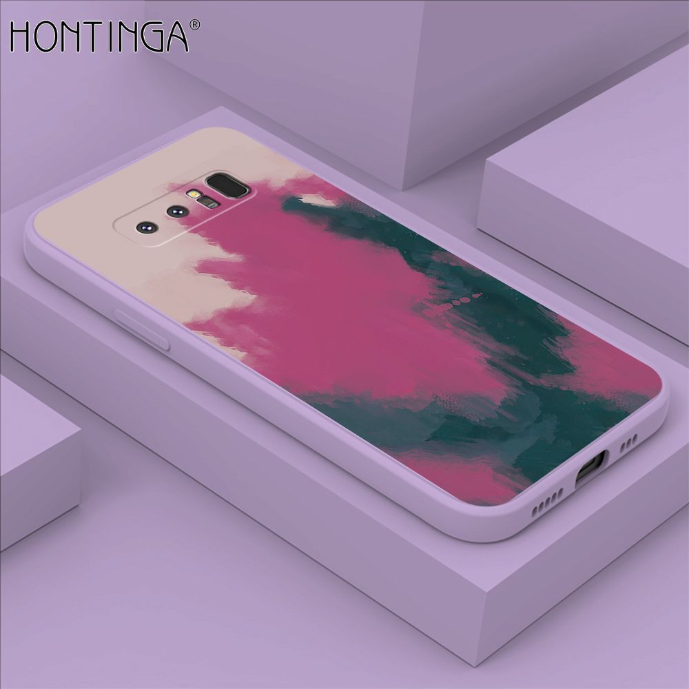 Hontinga for Samsung Note 8 Case Watercolor Gradient Liquid Soft Square Silicone Phone Case Shockproof Protection Rubber Cover