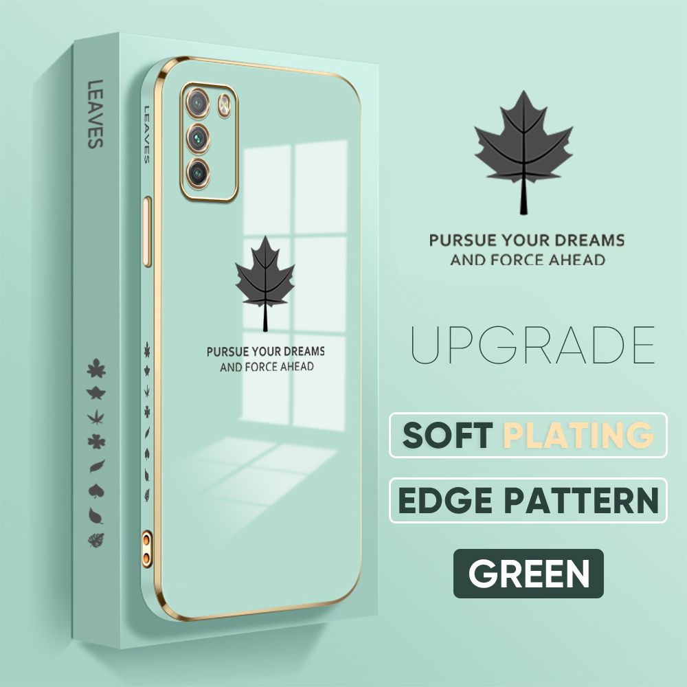 TA for Xiaomi POCO M3 / Pocophone M3 Back Cover + Free Lanyard Maple Leaf Luxury 6D Plating Case Side Pattern Soft Silicone Square Phone Cases