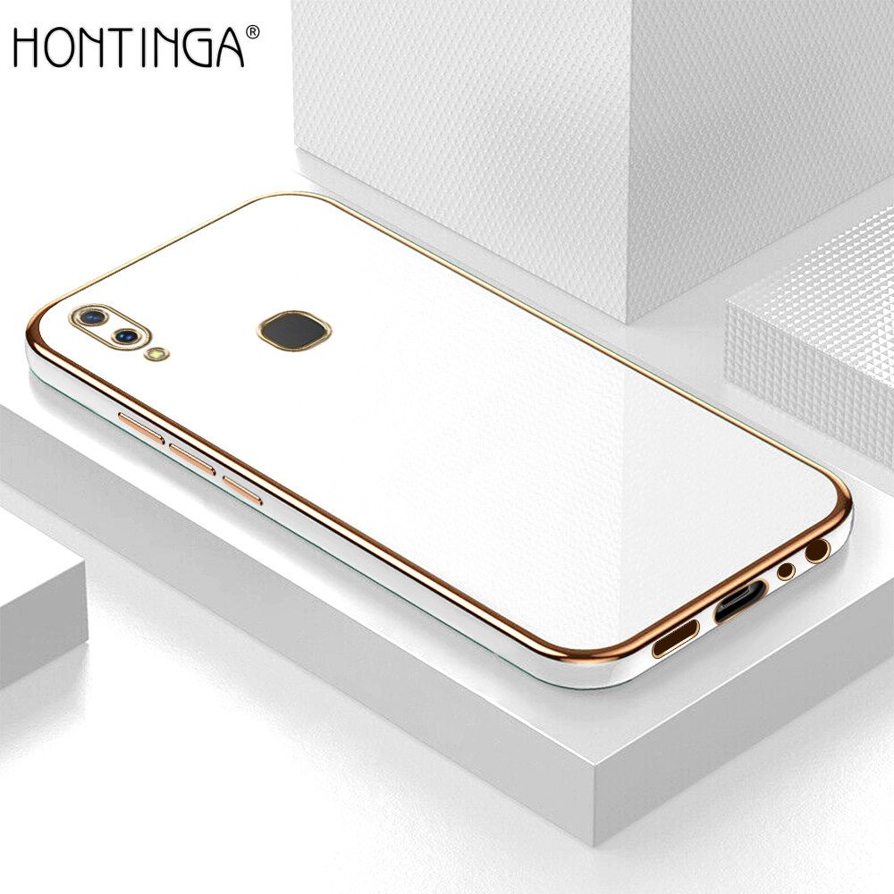 Hontinga for Vivo Y85 Back Cover + Free Lanyard Luxury 6D Plating Frame Shiny Bling Case Soft Silicone Square Phone Cases