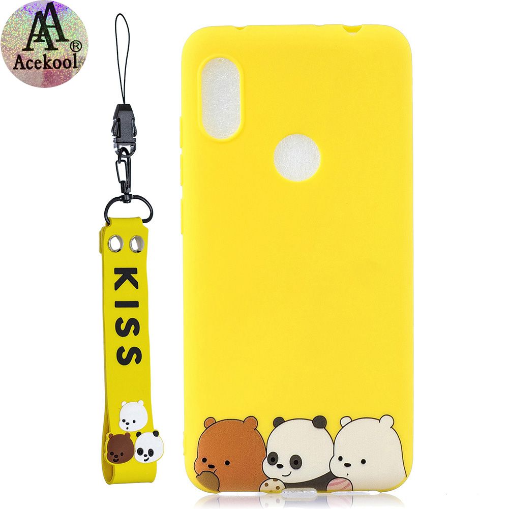 Yfashion kool for HUAWEI Y6 2019 Cartoon Lovely Coloured Painted Soft PU Back Cover Non-slip Shockproof Full Protective Case with Silicone Lanyard