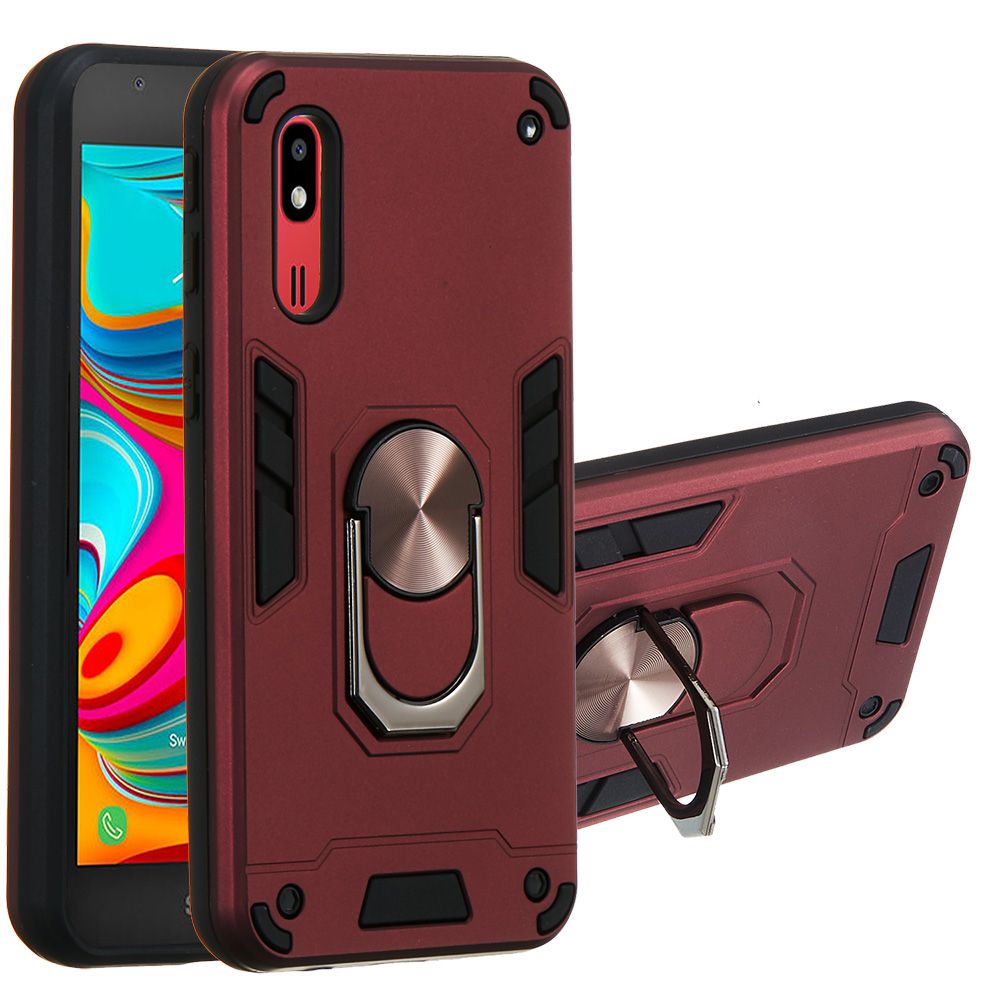 For Samsung Galaxy A2 Core Double-layer Warframe Series with 360 Degree Rotating Ring Ruggedized Shock Protective Case