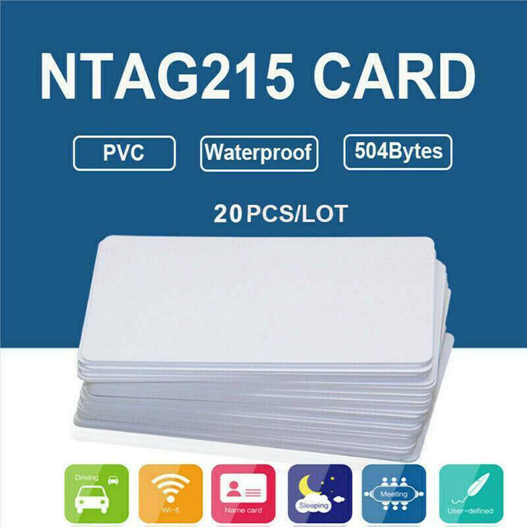 100Pcs NFC Cards White Blank for NTAG215 PVC Tags Waterpoof 504Bytes Chip Sticker