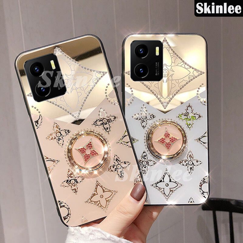 For OPPO A76 Phone Case Navigation Magnetic Ring Holder Phone Cover for OPPO A76 Back Cover Mirror Luxury Clover with Lanyard