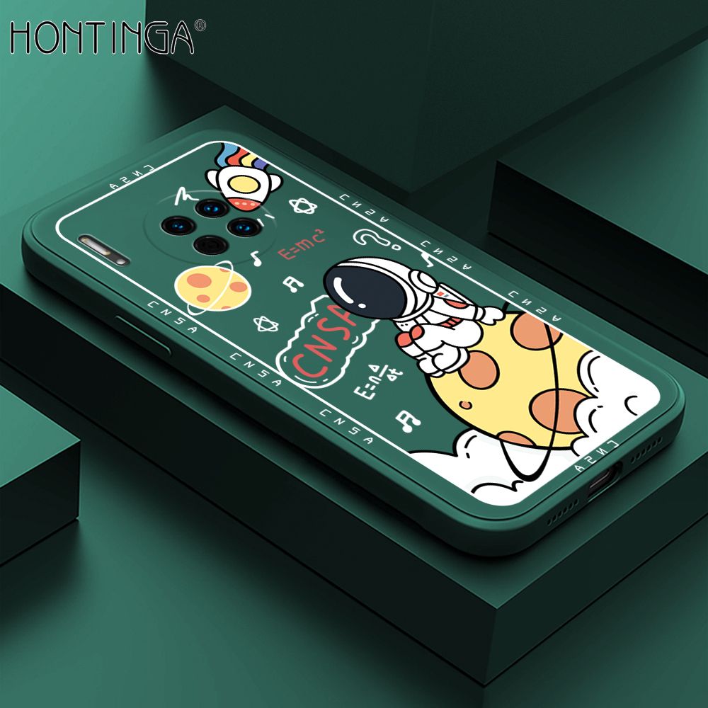 Hontinga for Huawei Mate30 Case Cartoon Astronauts Phone Case Phone Case Soft Square Edge Silicone Cases Full Lens Cover Shockproof Protection Cover
