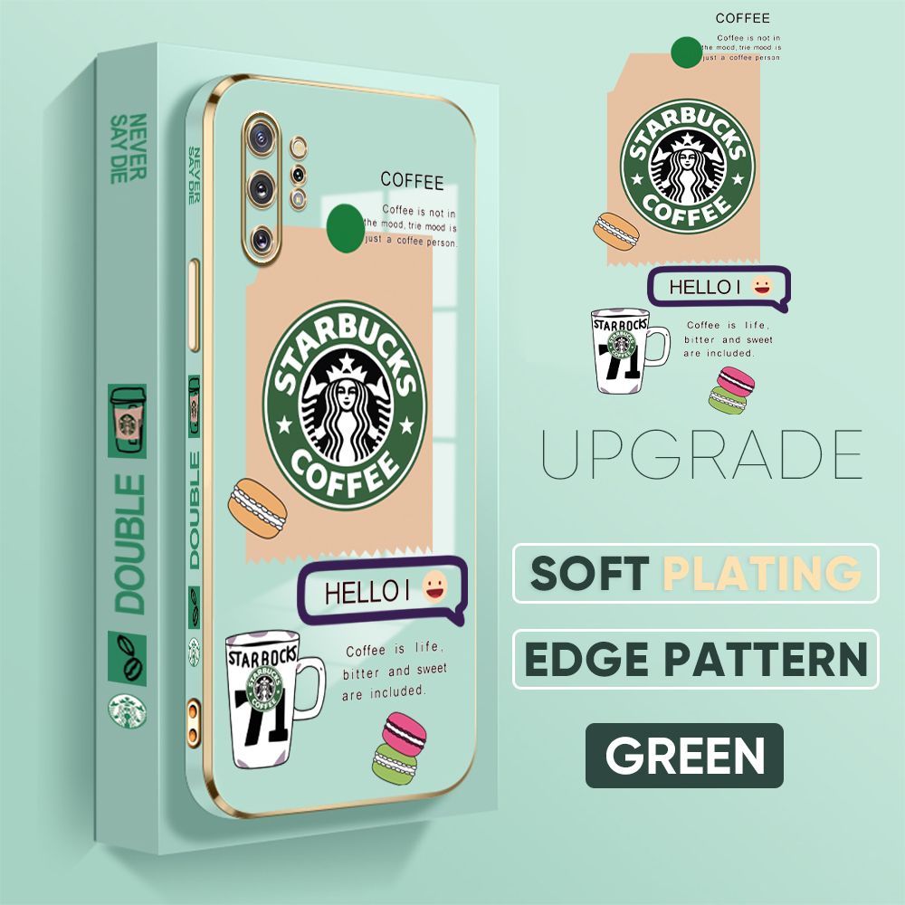 Jizetin (Free Lanyard) Samsung Note 10 Plus Back Cover Two Coffee Macaron Luxury 6D Plating Case Side Pattern Soft Silicone Square Mobile Phone Cases