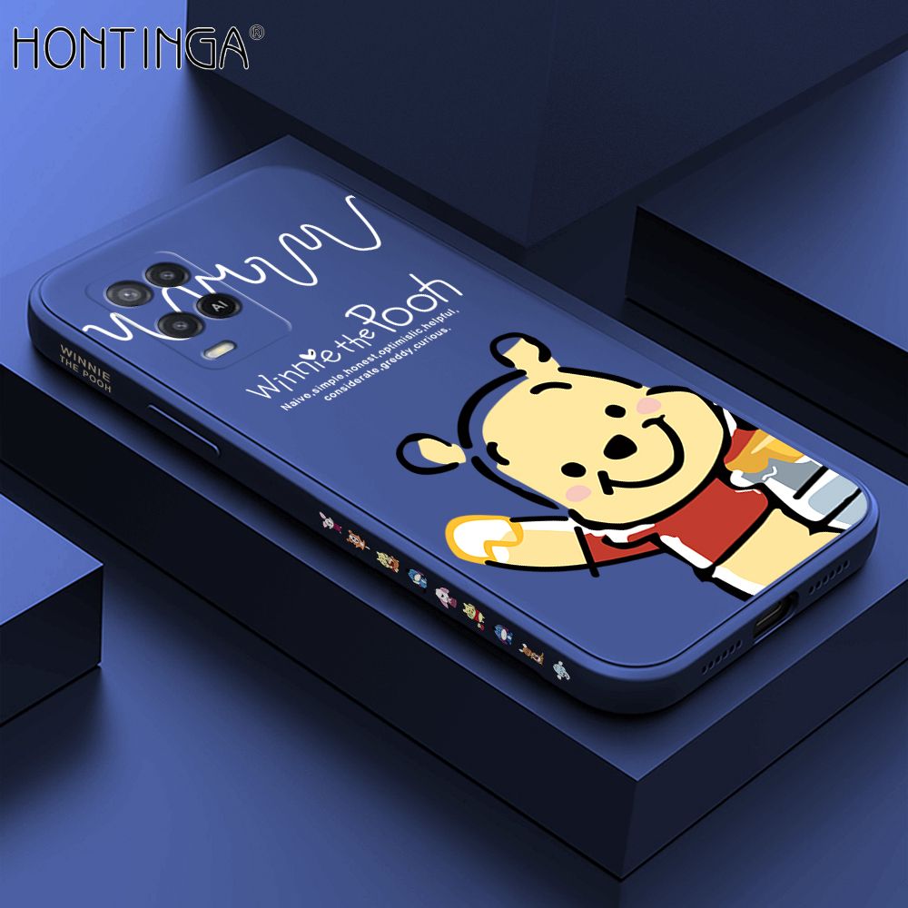Hontinga for OPPO A54 / A54 2021 Case Side Design Hello Little Bear Back Cover Soft Square Edge Pattern Liquid Silicone Trend Phone Cases