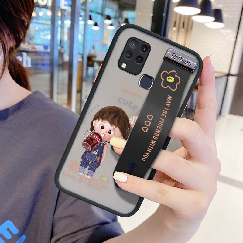 UCUC for Infinix Hot 10S Wrist Strap Case Girl Drinking Cola Wristband Printing Cover Shockproof Ultra Thin Phone Case