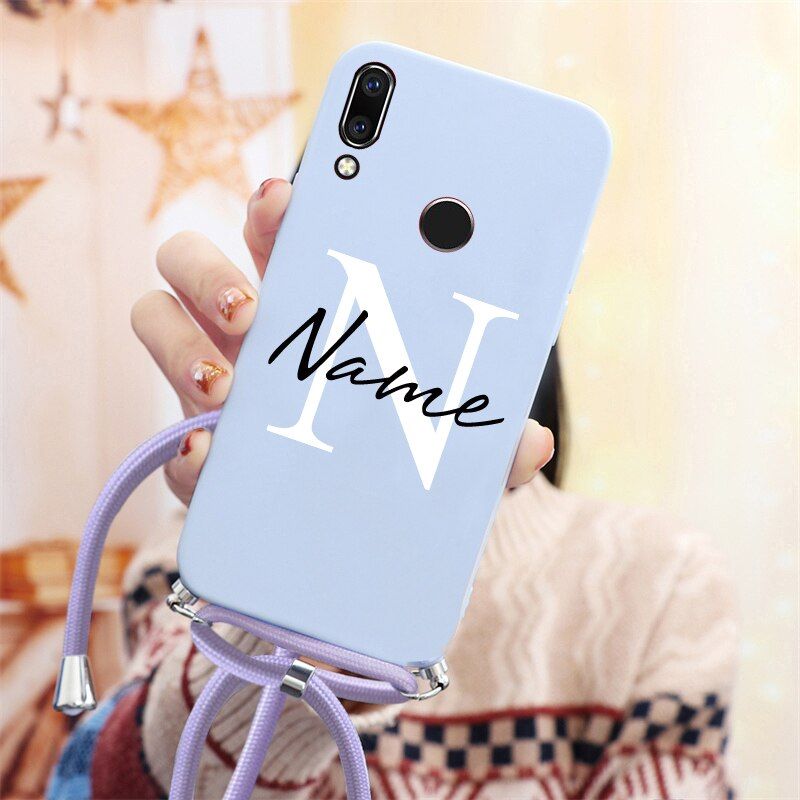 Custom Name Lanyard Rope Cover Case for huawei Honor 10 Lite 9 20 30 Pro 9A 8A 9C P30 P20 P40 lite E Smart Strap Cord Chain Case-Custom Name