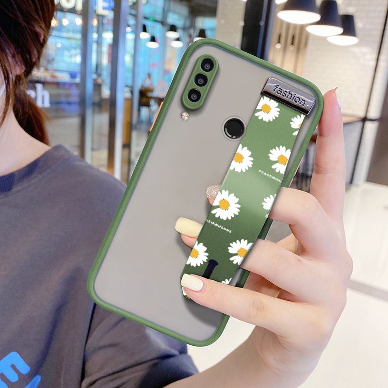 UCUC for Huawei Y7P Wrist Strap Case INS Style Small Fresh Daisies Wristband Printing Cover Shockproof Frosted Phone Case